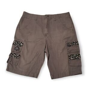 Fly Society Gray w. Black & White Floral Trim Multi Pocket Cargo Shorts Size 34